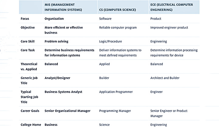 Tableau différences métiers systèmes dinformation - Quel cursus choisir pour gérer des systèmes d'information ?